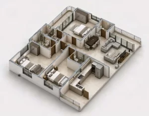 1-3 Bedroom Apartments For Sale in Yaba — 3 Bedroom Apartment floor plan — 1 of 1
